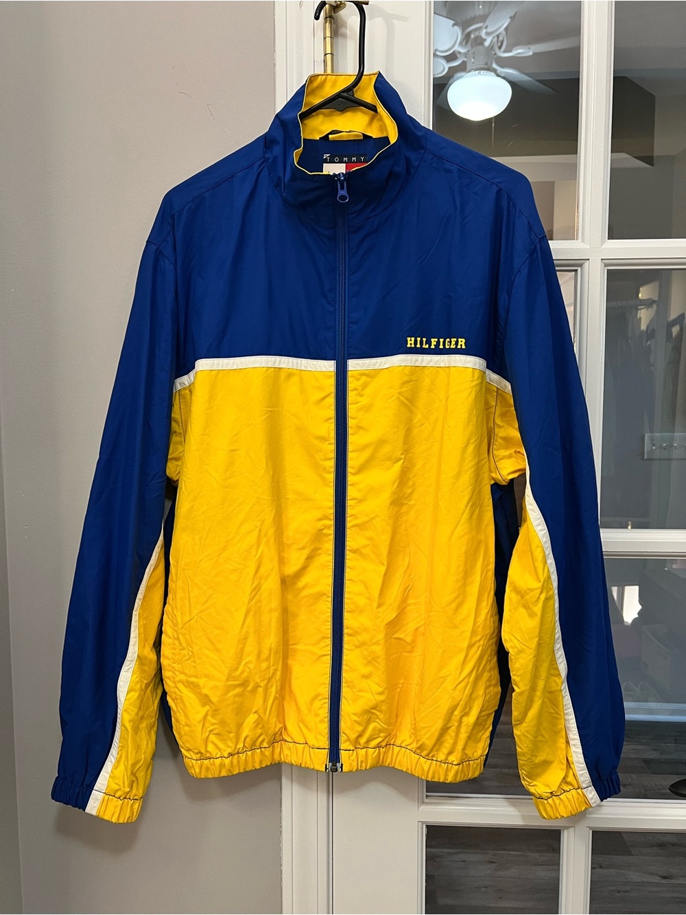 Vintage Tommy Hilfiger Men’s Blue and Yellow Colorblock Windbreaker